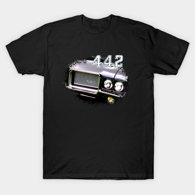 Oldsmobile 442 1970s American classic muscle car elements with emblem T-Shirt by soitwouldseem